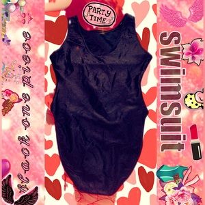 black swimsuit bathing suit swim wear attire one piece full coverage high waists